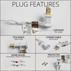 Commercial 100 Clear Christmas Mini Lights, 6" Spacing, White Wire -Xmas Lights Store White Commercial Stringer Plugs Graphic