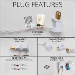 100 Clear Christmas Tree Mini Lights, 4" Spacing, White Wire -Xmas Lights Store White Standard Stringer Plugs Graphic 2