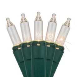 140 Clear Chasing Mini Lights, 4" Spacing, Green Wire