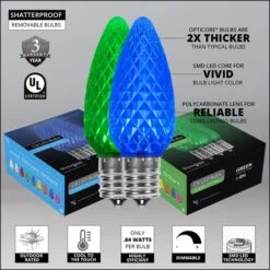 C9 Blue / Green OptiCore Commercial LED Christmas String Lights -Xmas Lights Store comm string lights badges c9 faceted blue green LED