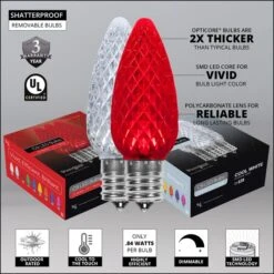 C9 Cool White / Red OptiCore Commercial LED Christmas String Lights 12 C9 Cool White / Red OptiCore Commercial LED Christmas String Lights -Xmas Lights Store comm string lights badges c9 faceted red cool white LED