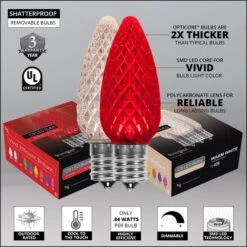 C9 Red / Warm White OptiCore Commercial LED Christmas String Lights -Xmas Lights Store comm string lights badges c9 faceted red warm white LED