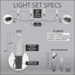 C9 Red OptiCore Commercial LED Christmas String Lights -Xmas Lights Store comm string lights dims c9 25ft faceted 4