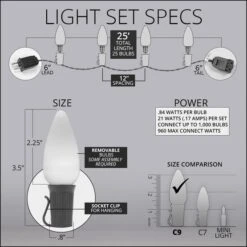 C9 Gold Smooth OptiCore Commercial LED Christmas String Lights -Xmas Lights Store comm string lights dims c9 25ft smooth 7