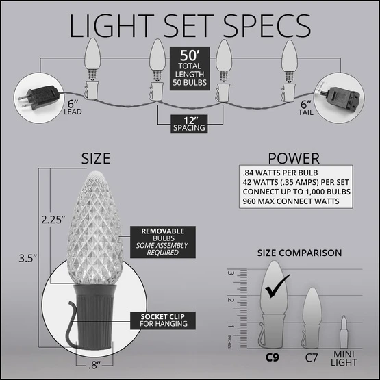 C9 Cool White / Red OptiCore Commercial LED Christmas String Lights 6 C9 Cool White / Red OptiCore Commercial LED Christmas String Lights - Image 4