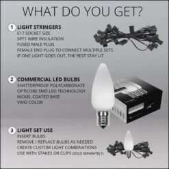 C9 Warm White Smooth OptiCore Commercial LED Christmas String Lights 15 C9 Warm White Smooth OptiCore Commercial LED Christmas String Lights -Xmas Lights Store comm string lights what do you get C9 smooth 3