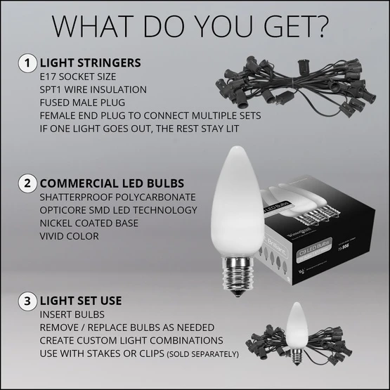 C9 Cool White / Red Smooth OptiCore Commercial LED Christmas String Lights 7 C9 Cool White / Red Smooth OptiCore Commercial LED Christmas String Lights - Image 5