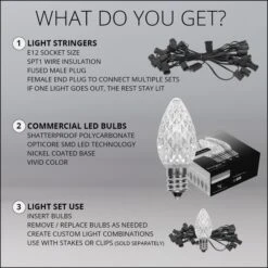 C7 Green / Red OptiCore Commercial LED Christmas String Lights -Xmas Lights Store comm string lights what do you get c7 faceted 7