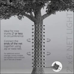 5mm Cool White LED Tree Wrap Lights, Green Wire 100 Lights, 2' X 6' Net -Xmas Lights Store dimensions trunk wrap LED 2x6 1