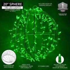 Green LED, Commercial Mega Sphere Christmas Light Ball, Fold Flat 11 Green LED, Commercial Mega Sphere Christmas Light Ball, Fold Flat -Xmas Lights Store feature Megasphere Green 20in