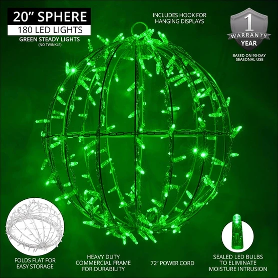 Green LED, Commercial Mega Sphere Christmas Light Ball, Fold Flat 5 Green LED, Commercial Mega Sphere Christmas Light Ball, Fold Flat - Image 3
