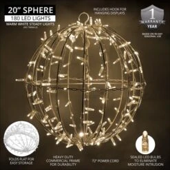Warm White LED, Commercial Mega Sphere Christmas Light Ball, Fold Flat -Xmas Lights Store feature Megasphere WW 20in