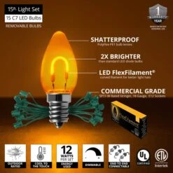C7 Gold FlexFilament Commercial LED Shatterproof Vintage Christmas String Lights -Xmas Lights Store feature comm string lights c7 led flexfilament gold shatterproof 15ct 15ft