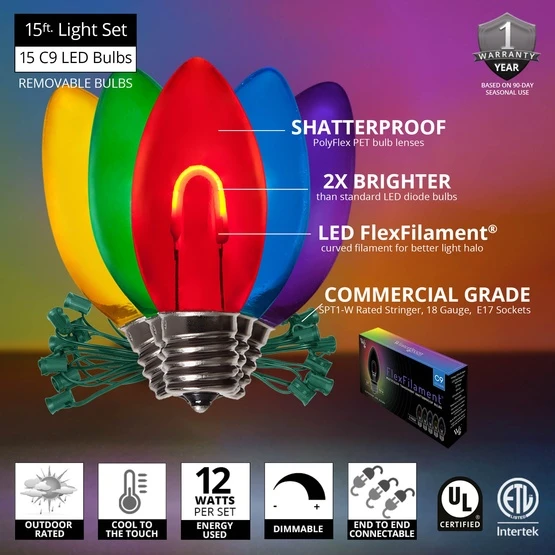 C9 Multicolor FlexFilament Commercial LED Shatterproof Vintage Christmas String Lights 5 C9 Multicolor FlexFilament Commercial LED Shatterproof Vintage Christmas String Lights - Image 3