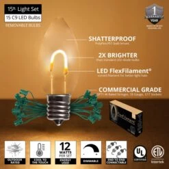 C9 Warm White FlexFilament Commercial LED Shatterproof Vintage Christmas String Lights 11 C9 Warm White FlexFilament Commercial LED Shatterproof Vintage Christmas String Lights -Xmas Lights Store feature comm string lights c9 led flexfilament warm white shatterproof 15ct 15ft