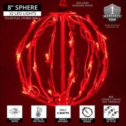 Xmas Lights Store -Xmas Lights Store feature fold flat sphere red 8in