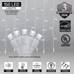 Cool White LED Curtain Lights 5.5 Ft. Lighted Length, 150 Lights 10 Cool White LED Curtain Lights 5.5 Ft. Lighted Length, 150 Lights -Xmas Lights Store feature graphic Cool White Curtain Lights