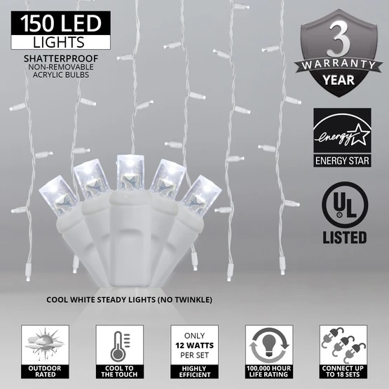 Cool White LED Curtain Lights 5.5 Ft. Lighted Length, 150 Lights 5 Cool White LED Curtain Lights 5.5 Ft. Lighted Length, 150 Lights - Image 3