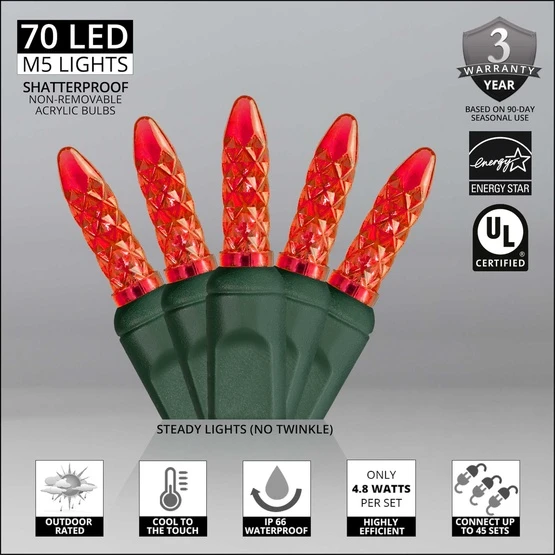 M5 Red LED Christmas Lights 70 Lights, 24 Feet 5 M5 Red LED Christmas Lights 70 Lights, 24 Feet - Image 3
