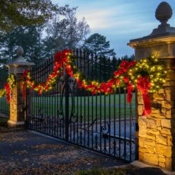 Red With Gold Trim Structural 3D Nylon Christmas Bow -Xmas Lights Store gold trim nylon outdoor bow Fenceline 00474