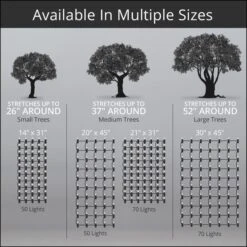 5mm Blue LED StretchNet Pro Tree Wrap Lights, Brown Wire 50 Lights, Stretches To 37" Around -Xmas Lights Store info size comparison 6