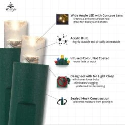 5mm Warm White LED Christmas Lights 50 Lights, 25.2 Feet -Xmas Lights Store kringle traditions 5mm led bulb tech features