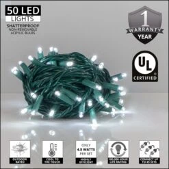 5mm Cool White LED Christmas Lights 50 Lights, 25.2 Feet -Xmas Lights Store kt balled cool white certification graphics2