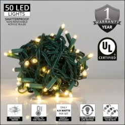 5mm Warm White LED Christmas Lights 50 Lights, 25.2 Feet -Xmas Lights Store kt balled warm white certification graphics2