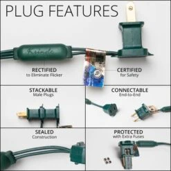 5mm Warm White LED Christmas Lights 50 Lights, 25.2 Feet -Xmas Lights Store kt led plug green wire