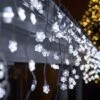 Snowflake Cool White LED Icicle Lights 7 Ft. Lighted Length, 70 Lights -Xmas Lights Store led snowflake icicle lights 6488 1014