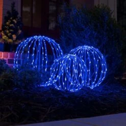 Blue LED Christmas Light Ball, Fold Flat White Frame -Xmas Lights Store lifestyle spheres 5mm fold flat blue