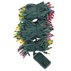140 Multi Color Chasing Mini Lights, 4" Spacing, Green Wire -Xmas Lights Store multicolor chasing standard mini lights 3546