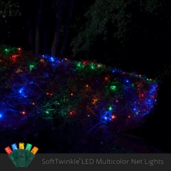 5mm Multicolor SoftTwinkle LED Net Lights, Green Wire 70 Lights, 4' X 6' Net 12 5mm Multicolor SoftTwinkle LED Net Lights, Green Wire 70 Lights, 4' X 6' Net -Xmas Lights Store multicolor soft twinkle LED net lights