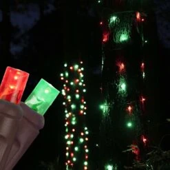 5mm Red, Green LED StretchNet Pro Tree Wrap Lights, Brown Wire