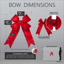 Red Structural 3D Nylon Christmas Bow -Xmas Lights Store red 3d nylon 15 dims