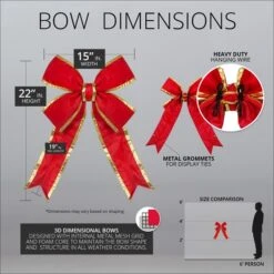 Red With Gold Trim Structural 3D Nylon Christmas Bow -Xmas Lights Store red 3d nylon gold trim 15 dims