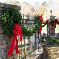 Red With Gold Trim Structural 3D Nylon Christmas Bow -Xmas Lights Store red gold trim structural bow fenceline 00381