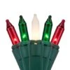 Commercial 100 Red, Green, White Frost Christmas Mini Lights, 6" Spacing, Green Wire -Xmas Lights Store red green white frost standard mini lights
