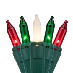 Commercial 100 Red, Green, White Frost Christmas Mini Lights, 6" Spacing, Green Wire