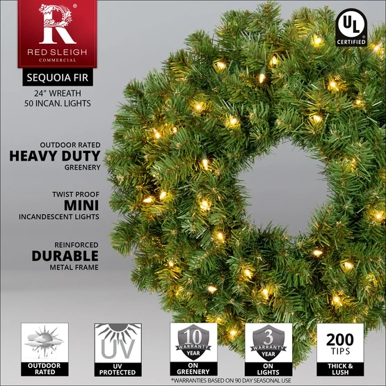 Sequoia Fir Prelit Commercial Christmas Wreath, Clear Lights 4 Sequoia Fir Prelit Commercial Christmas Wreath, Clear Lights - Image 2