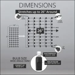 5mm Warm White LED StretchNet Pro Tree Wrap Lights, Brown Wire 11 5mm Warm White LED StretchNet Pro Tree Wrap Lights, Brown Wire -Xmas Lights Store spec stretchnets 14x31 45max