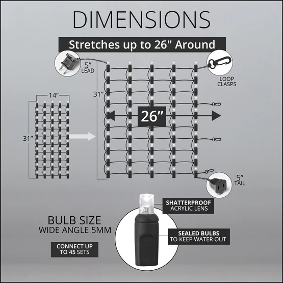 5mm Warm White LED StretchNet Pro Tree Wrap Lights, Brown Wire 5 5mm Warm White LED StretchNet Pro Tree Wrap Lights, Brown Wire - Image 3