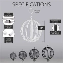 Blue LED Christmas Light Ball, Fold Flat White Frame -Xmas Lights Store specs spheres 5mm fold flat 8in
