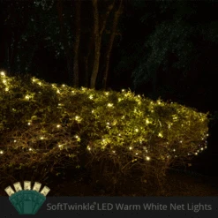 5mm Warm White SoftTwinkle LED Net Lights, Green Wire 70 Lights, 4' X 6' Net -Xmas Lights Store warm white soft twinkle led net lights
