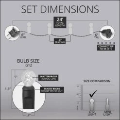 G12 Warm White LED String Lights 70 Lights, 24 Feet -Xmas Lights Store wgl g12 6 4 6 max 44