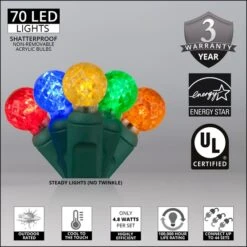 G12 Multi Color LED String Lights 70 Lights, 24 Feet -Xmas Lights Store wgl g12 led string light GW 70ct multicolor gold support graphic