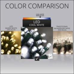 5mm Cool White SoftTwinkle LED Christmas Lights 50 Lights, 17 Feet -Xmas Lights Store wgl led GRN WIRE 5mm cool white 2